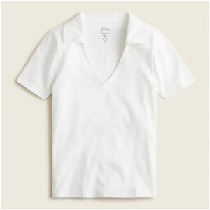 100% Cotton J. Crew Perfect-fit collared V-neck T-shirt White Size XXS